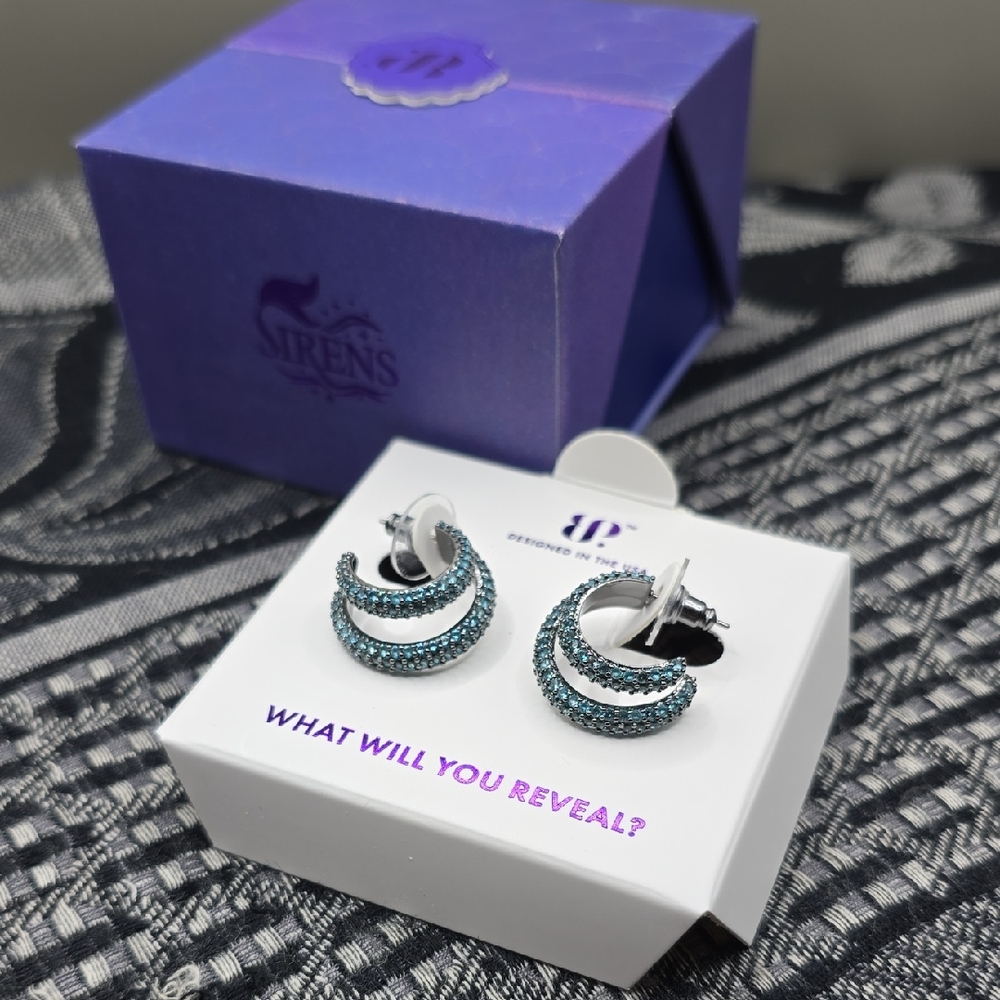 Bomb Party SIRENS Darkened Tails Earrings Paraiba Tourmaline Hematite Plating